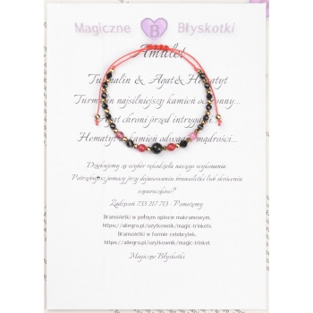 Bransoletka celebrytka czarny TURMALIN AGAT HEMATYT ochrona i odwaga